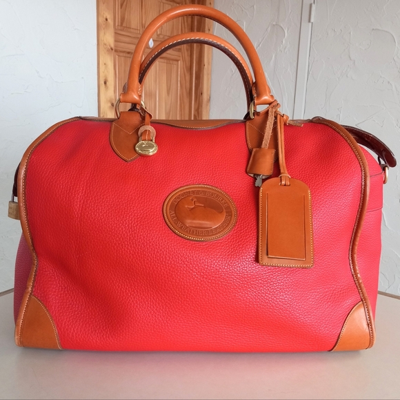 Dooney & Bourke 1990's Gladstone Weekender Luggage, Red AWL - Picture 16 of 16
